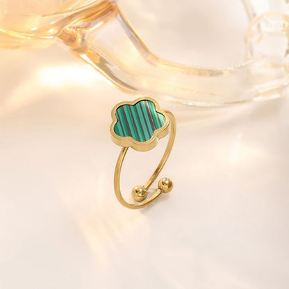 Anillo Trebol Verde Acero de Titanio