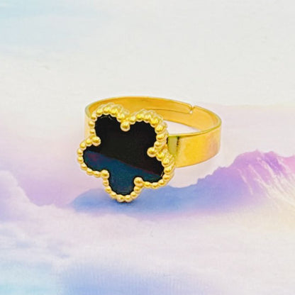 Anillo Trebol Negro Acero de Titanio
