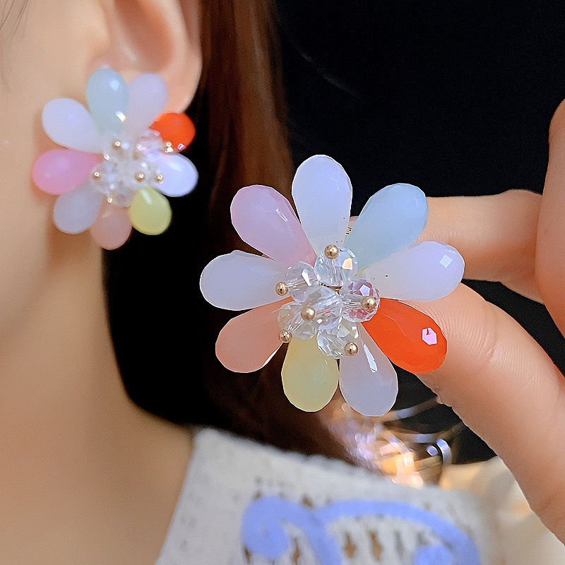 Aretes Flor Petalos de  Colores