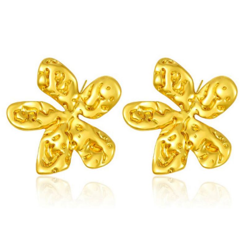Aretes Dorados Flor Retro Acero de Titanio