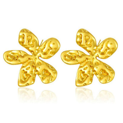 Aretes Dorados Flor Retro Acero de Titanio