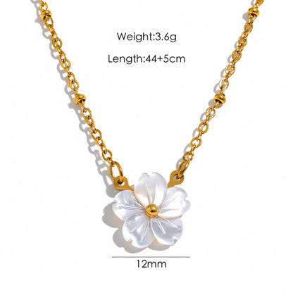 Collar Flor Concha Blanca Acero Inoxidable
