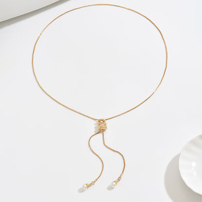 Collar Dorado Corbatero Zirconias y Perla