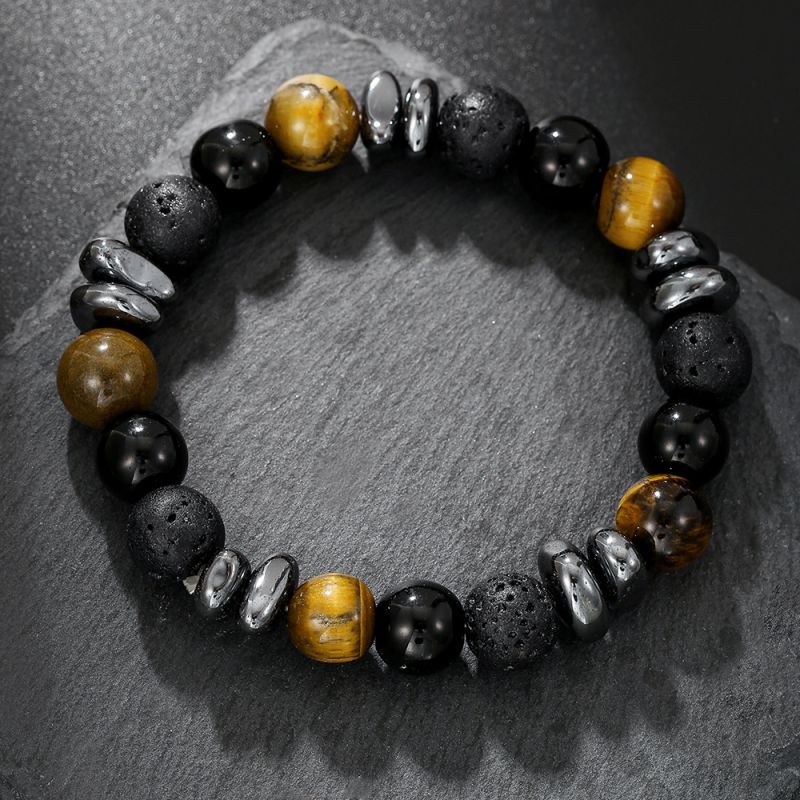 Pulsera Bolas De Piedras Ocuras Caballero