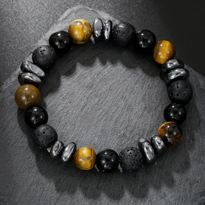 Pulsera Bolas De Piedras Ocuras Caballero