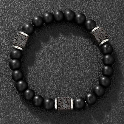 Pulsera Bolas De Piedras Negras Cubo Caballero