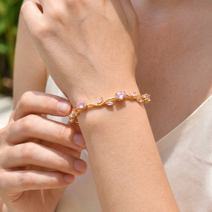 Pulsera Dorada Flor Zirconias Rosas Chapa de Oro