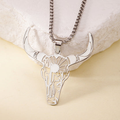 Collar Plateado Toro Retro Acero Inoxidable