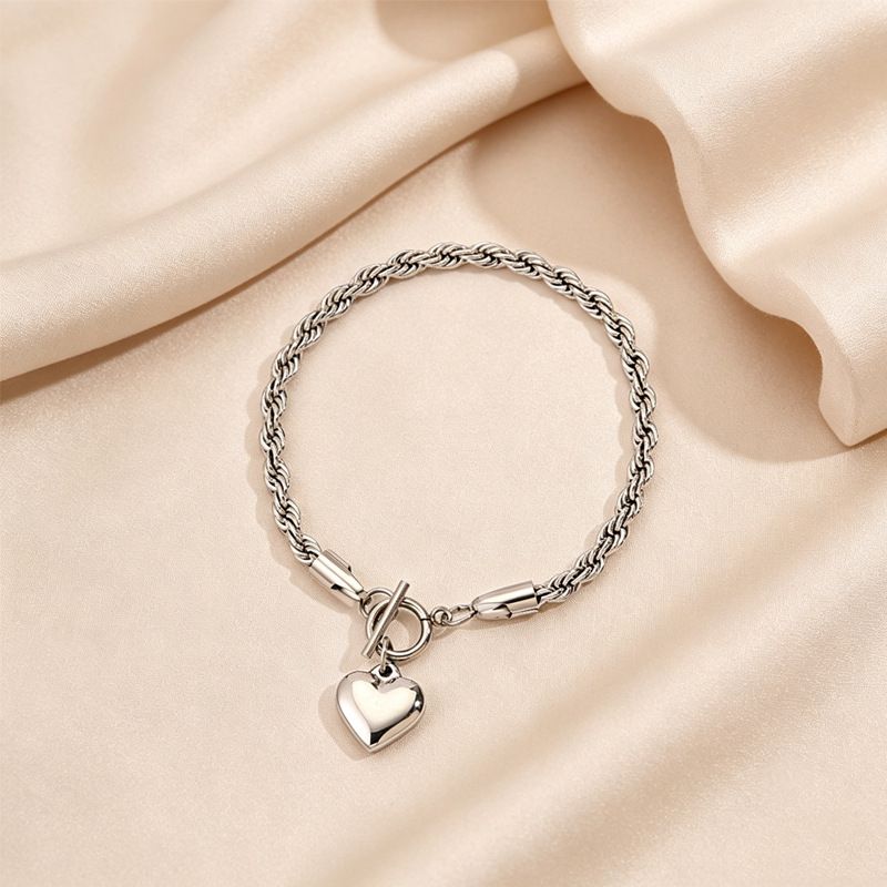 Pulsera Plateada Kroll Corazon Acero Inoxidable