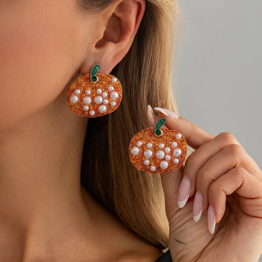 Aretes Calabaza con Perlas Halloween
