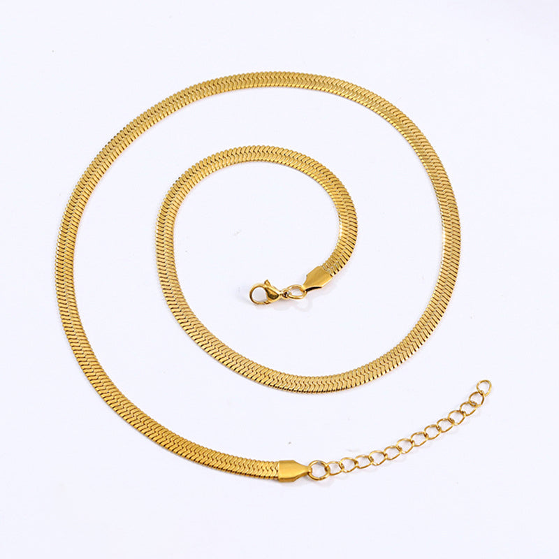 Collar Dorado Cadena Larga Plana Acero Inoxidable