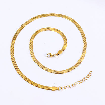 Collar Dorado Cadena Larga Plana Acero Inoxidable