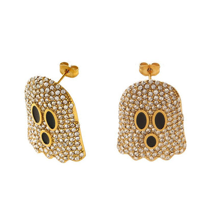 Aretes Fantasma Elegante Zirconias Acero Inoxidable