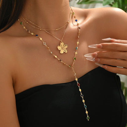 Collar Layer Dorado Colores Flor 3 en 1