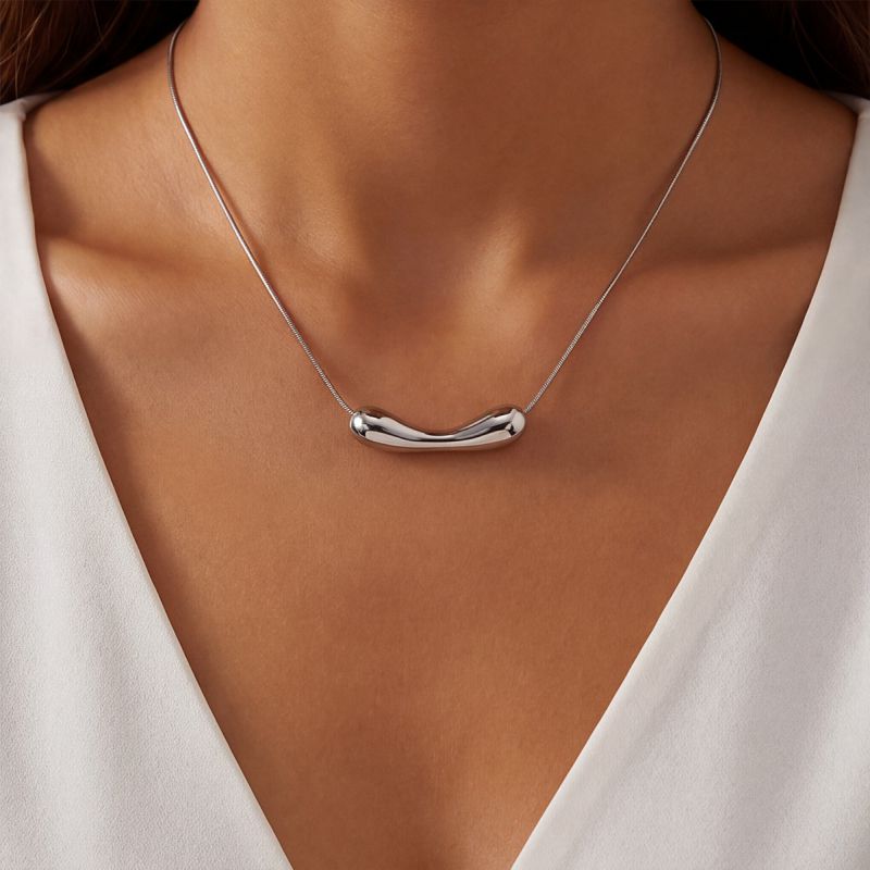 Collar Plateado Gota Chunky Acero Inoxidable