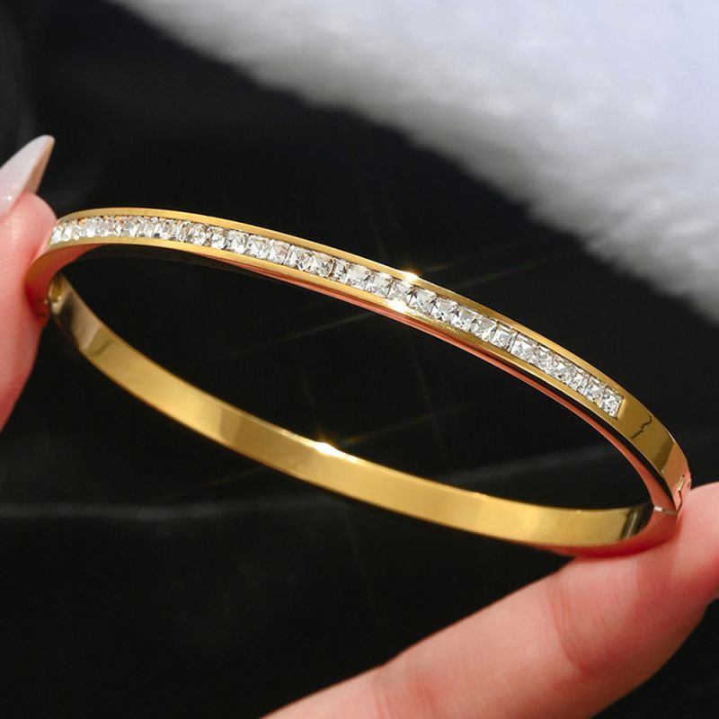 Pulsera Dorada Zirconias Acero Inoxidable