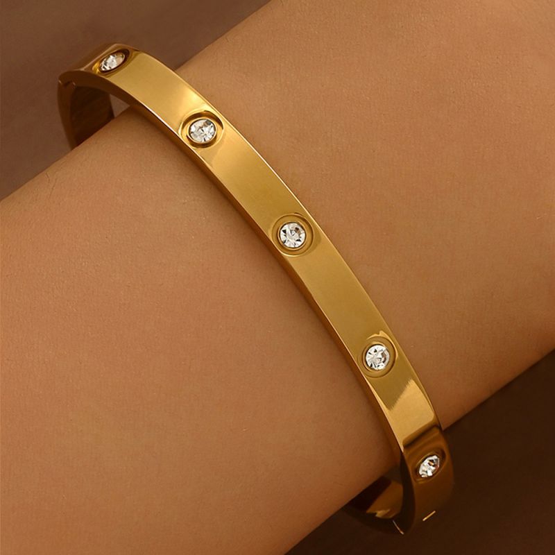 Pulsera Dorada Zirconias Acero Inoxidable