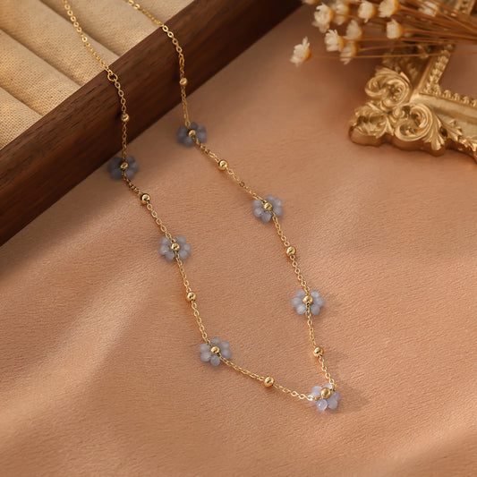 Collar Flores de Cristal  Acero Inoxidable 1M3