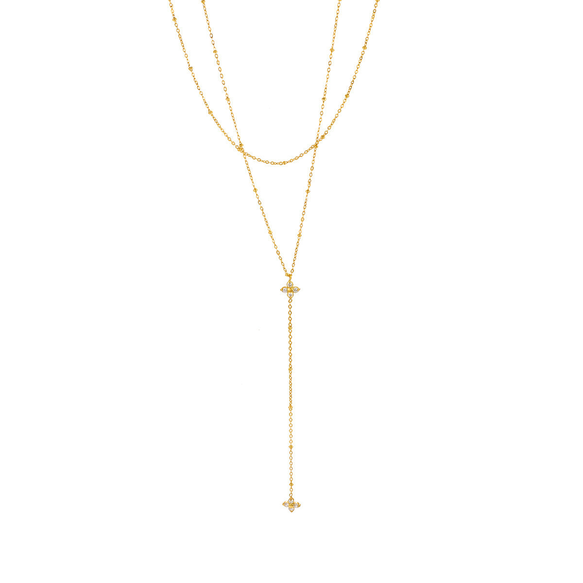 Collar Dorado Layer Flor Zirconia Acero Inoxidable