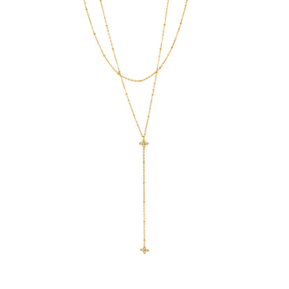 Collar Dorado Layer Flor Zirconia Acero Inoxidable