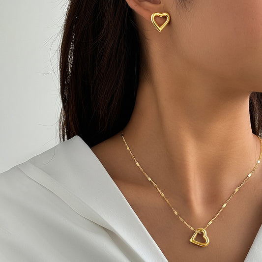 Collar y Aretes Corazón Dorado Acero Inoxidable 1V1