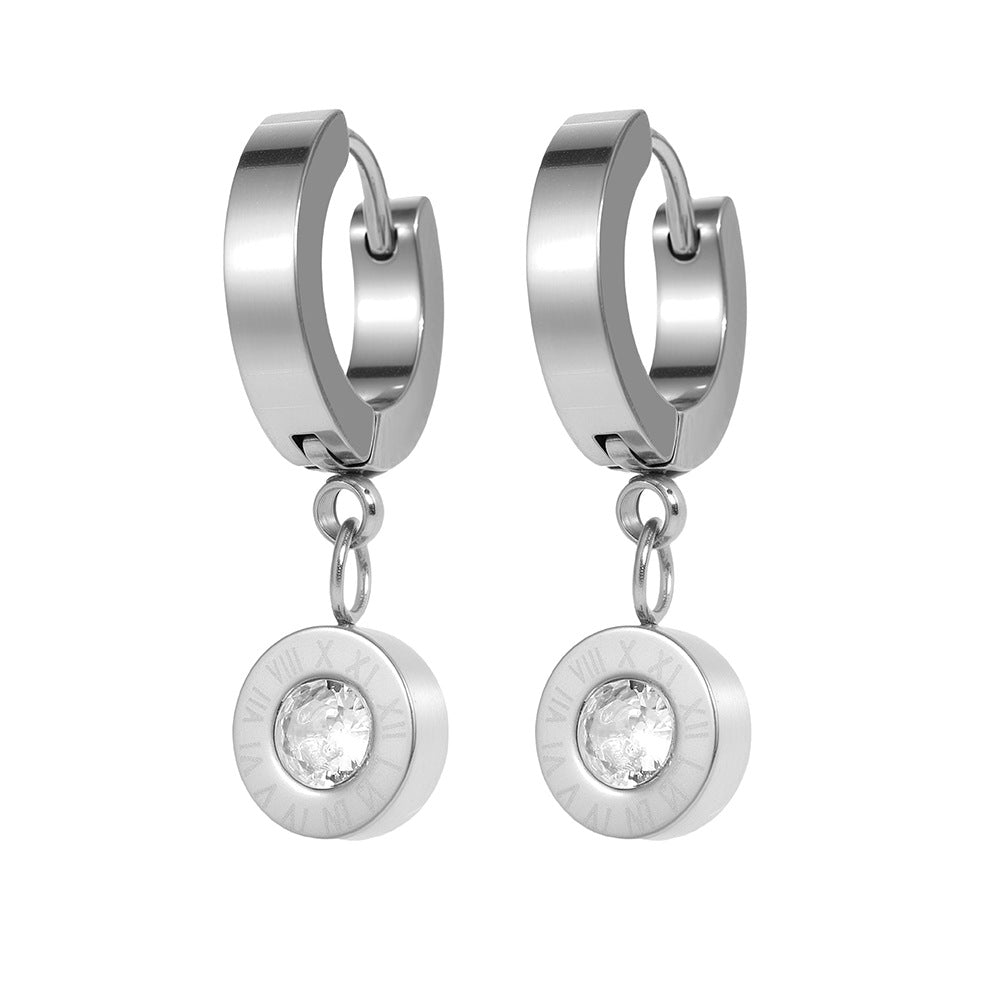 Aretes Arracada Plateada con Zirconia Acero Inoxidable 1o3