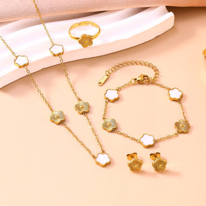Collar Dorado Trebol Blanco Acero Inoxidable