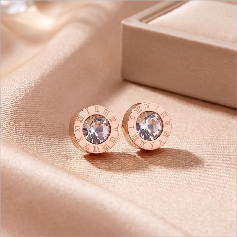 Aretes Oro Rosa con Zirconia Acero Inoxidable