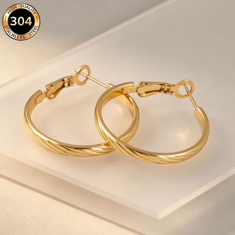 Aretes Arracada Dorada Acero Inoxidable