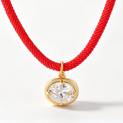 Collar Rojo de Zirconia Cordon Chapa de Oro