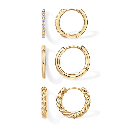 Set Aretes Dorados 3 Pares de Arracadas Acero Inoxidable