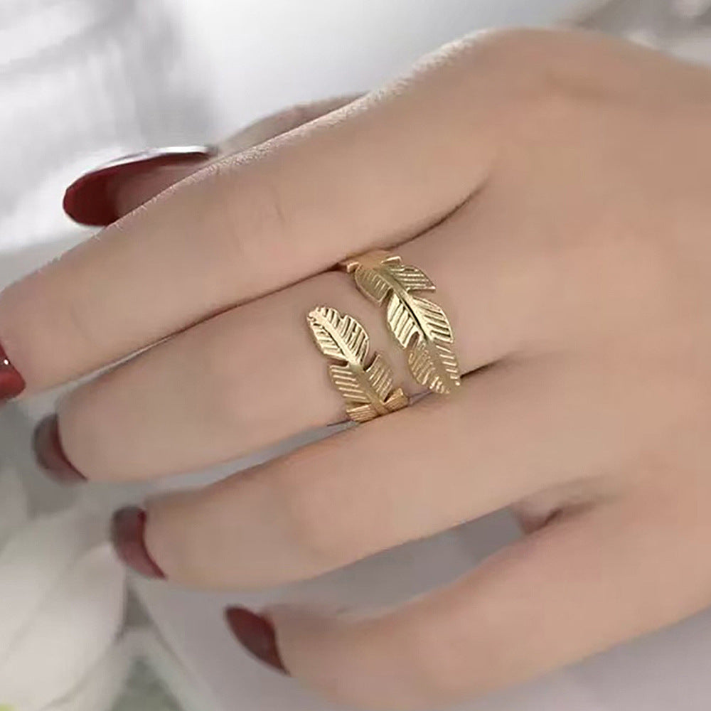 Anillo Hojas Plateadas Acero Inoxidable 1H4