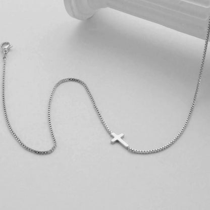 Collar Plateado Cruz Acostada Acero Inoxidable  3G1