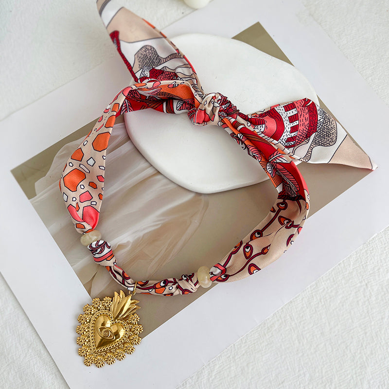 Collar Cinta Estampada Corazón Gde Acero Inoxidable 4E30