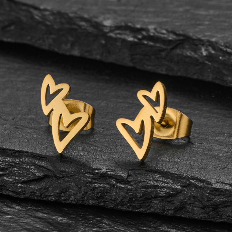 Aretes Dorados Mini Corazones Acero Inoxidable R17