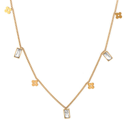 Collar Dorado Trébol y Zirconia Acero Inoxidable 1Y5