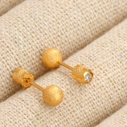 Aretes Dorados 2 Vistas Bolita y Zirconia Acero Titanio 1H2