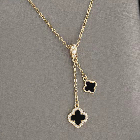 Collar Dorado Tréboles Negro y Brillante Acero de Titanio  1J3