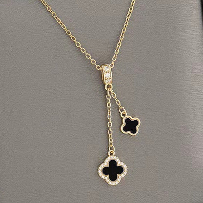 Collar Dorado Tréboles Negro y Brillante Acero de Titanio  1J3