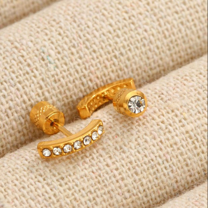 Aretes Dorados 2 Vistas Curvos y Zirconia Acero Titanio 1M5