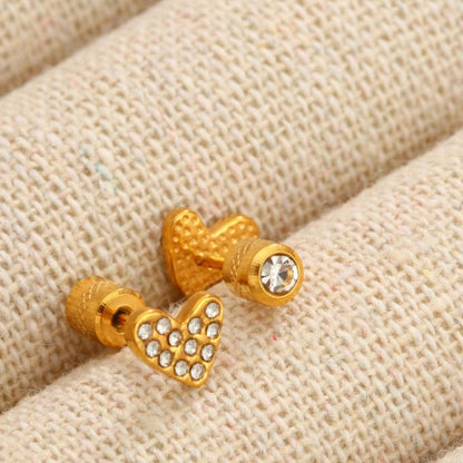 Aretes Dorados 2 Vistas Corazón y Zirconia Acero Titanio 1P3