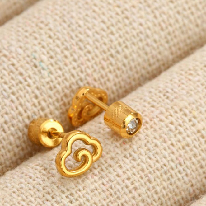 Aretes Dorados 2 Vistas Nube y Zirconia Acero Titanio 1W3