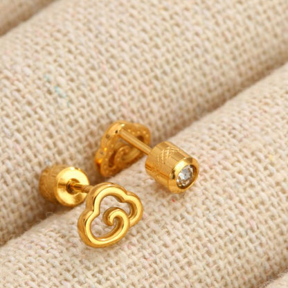 Aretes Dorados 2 Vistas Nube y Zirconia Acero Titanio 1W3