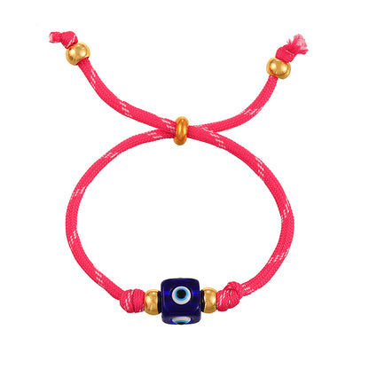 Pulsera Cuerda Rosa Coral Cubo Ojo  3i1