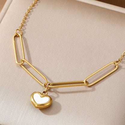 Collar Dorado Corazón Blanco  Acero Inoxidable 1C3