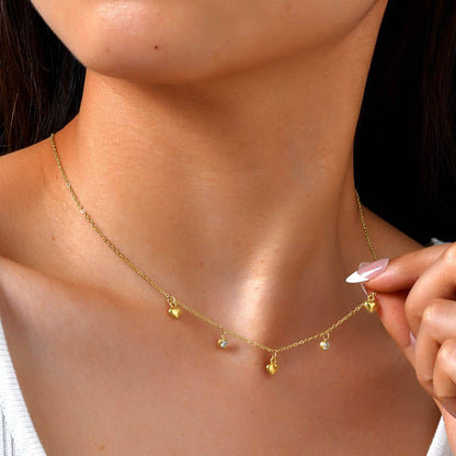 Collar Dorado Corazones y Zirconias Acero Inoxidable 1U7