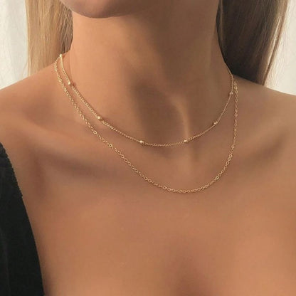 Collar Layer Dorado Bolitas   Acero Inoxidable 2E1