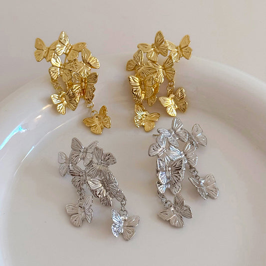 Aretes Mariposas Plateadas  1E3