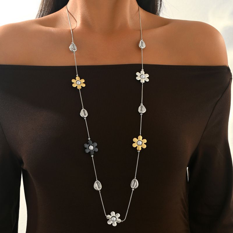 Collar Platedo Flores y Conchas 1B5