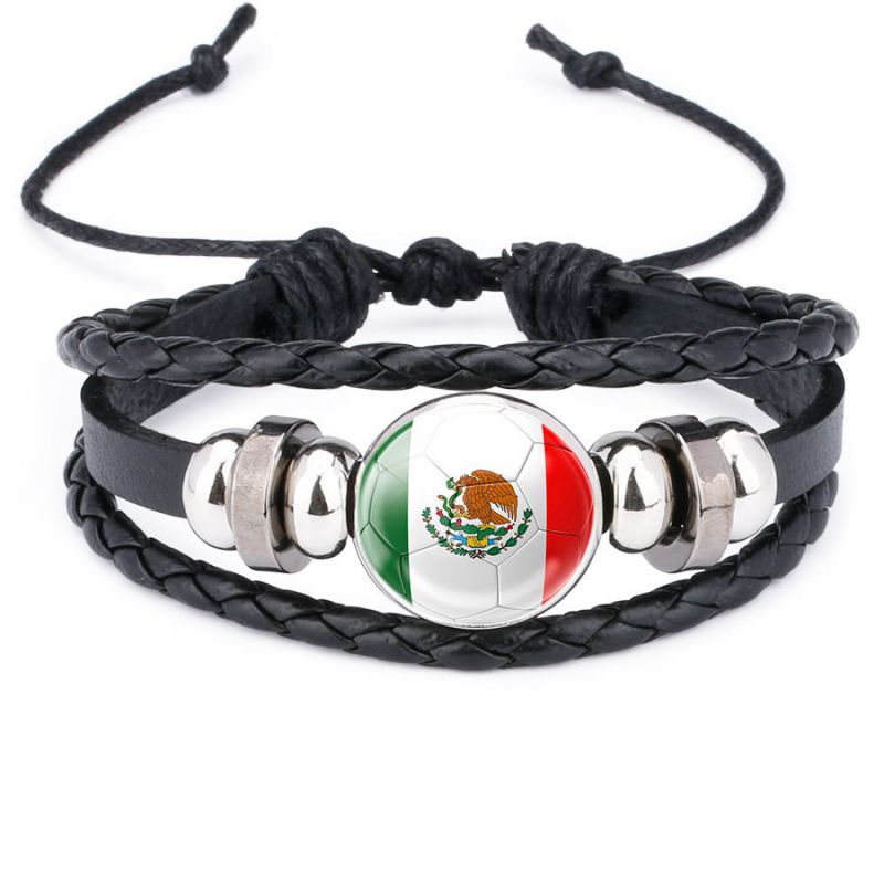 Pulsera Negra Mexico Caballero Cuero y Acero Inoxidable